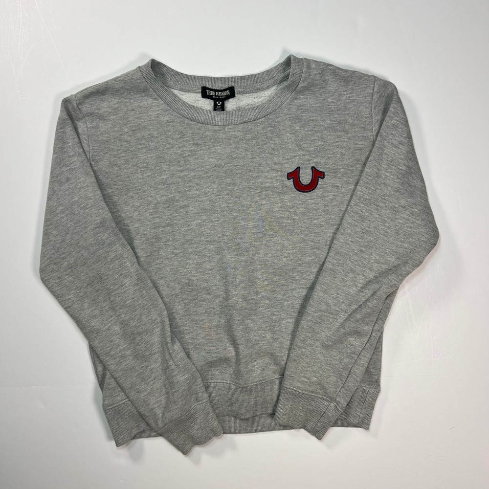 True Religion Heritage Buddha Pullover Women Small Gray Horseshoe Y2K Street
